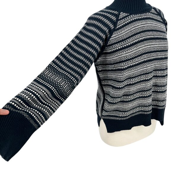 Cyrus Nordic Style Striped Knit Mock Neck Sweater Dark Blue White Size Medium - Picture 5 of 12